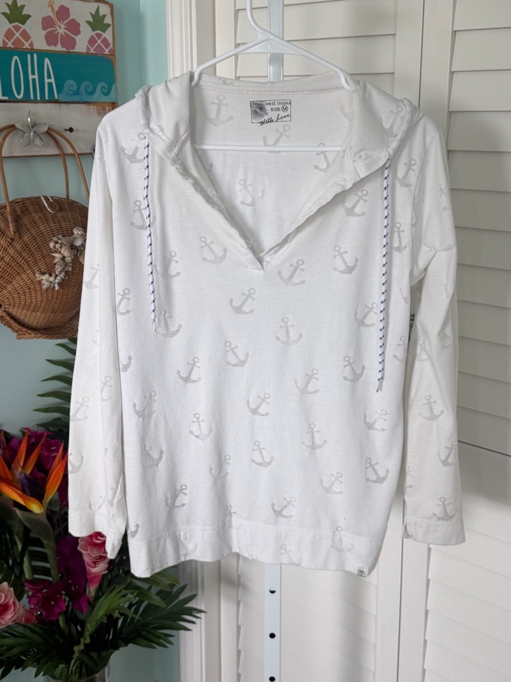 Women’s White Anchor-Print Hoodie by West Indies
